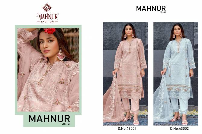 Mahnur Vol 43 Organza Pakistani Suits Wholesale Clothing Suppliers In India
